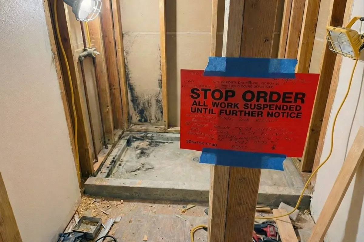 A stop-work order, representing the warning signs of a risky contractor.